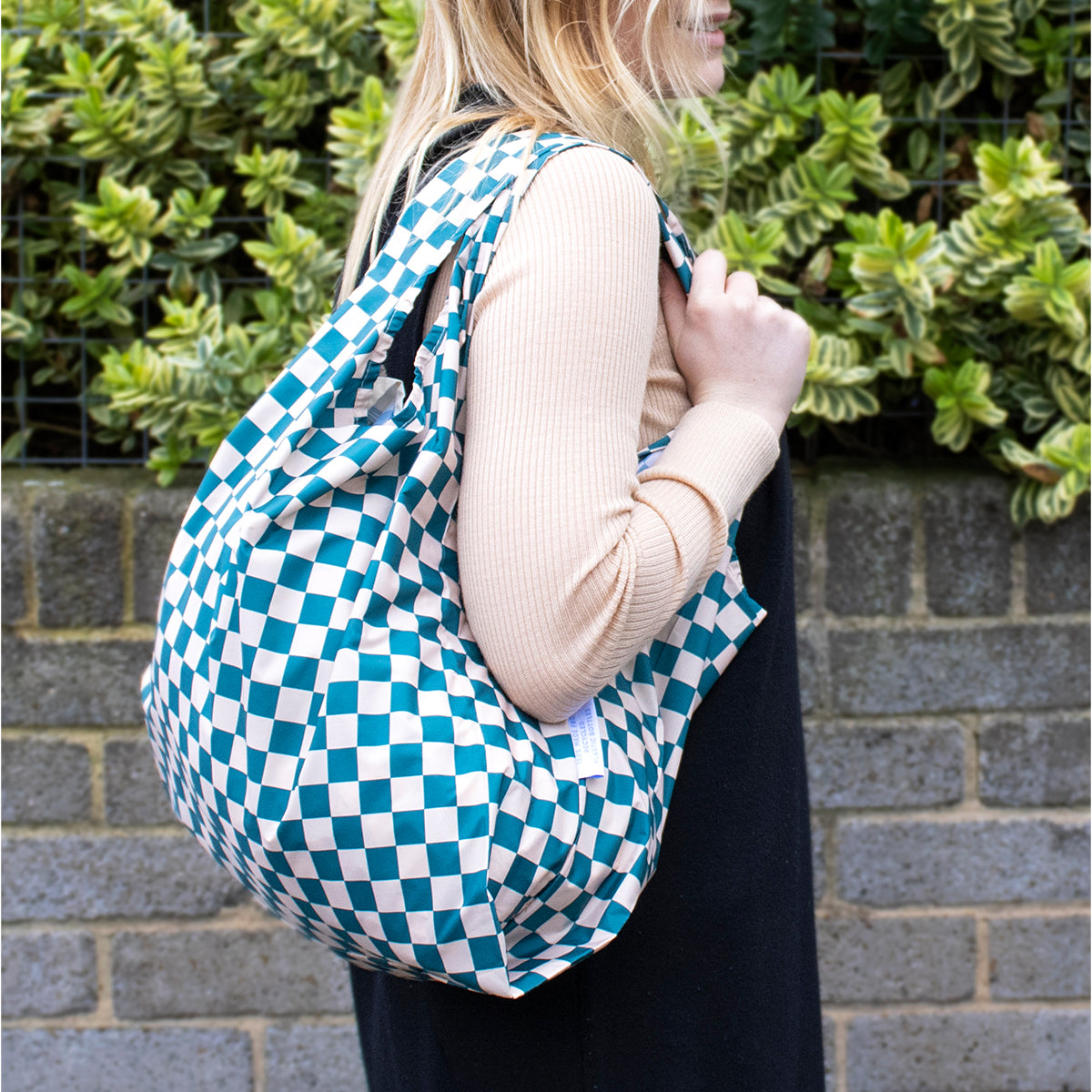 Kind Bag Reusable Bag Medium Checkerboard Teal
